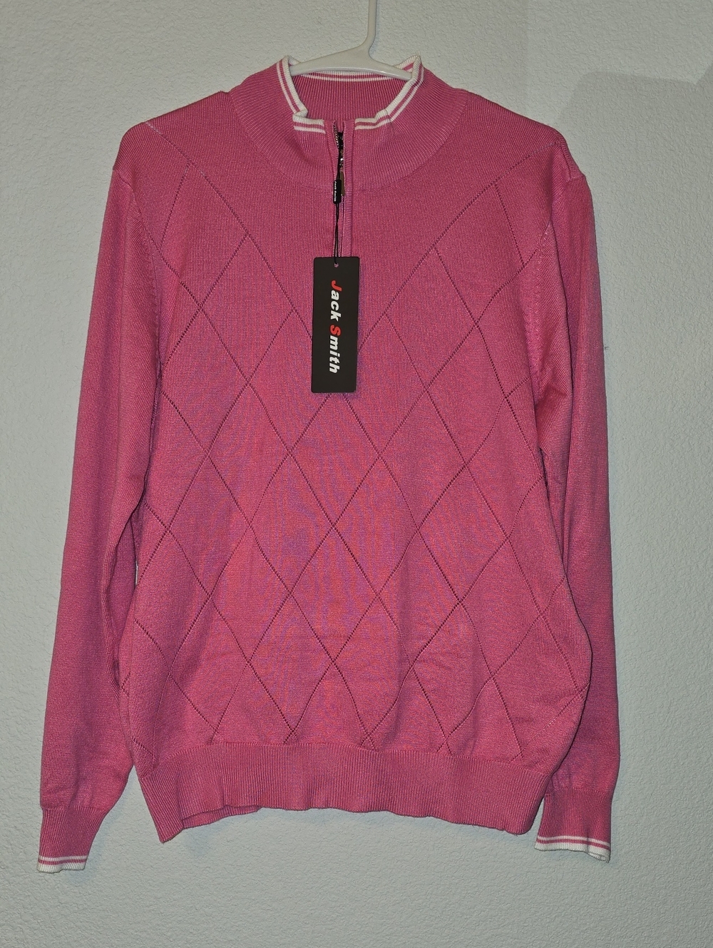 Jack Smith Pink Diamond-Pattern Zip-Up Women's Sweater